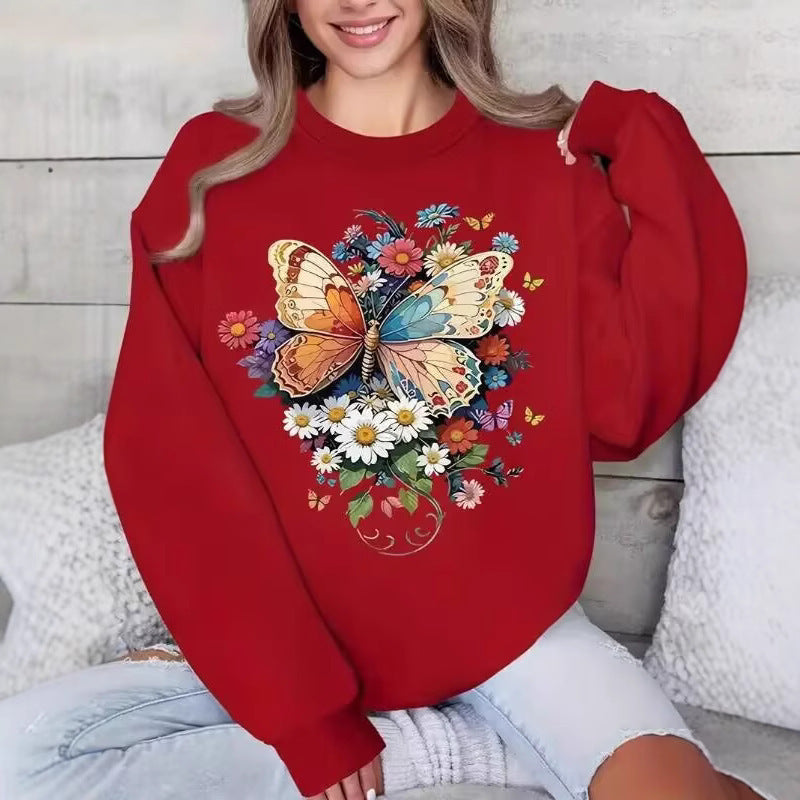 Kvinnors långärmad sweatshirt med blommigt fjärilstryck Mirla-Eva Jonsson