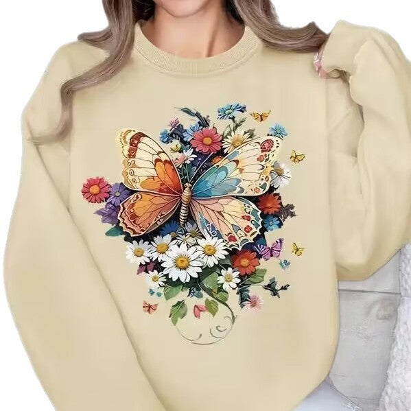 Kvinnors långärmad sweatshirt med blommigt fjärilstryck Mirla-Eva Jonsson