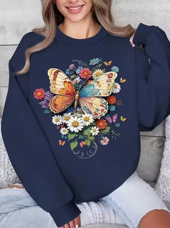 Kvinnors långärmad sweatshirt med blommigt fjärilstryck Mirla-Eva Jonsson
