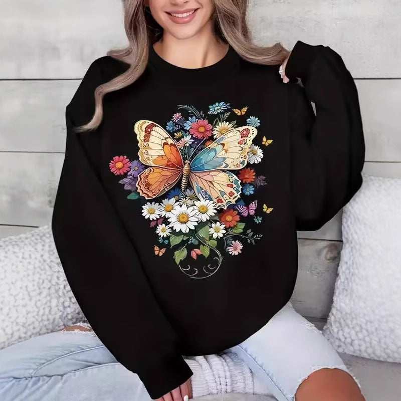 Kvinnors långärmad sweatshirt med blommigt fjärilstryck Mirla-Eva Jonsson