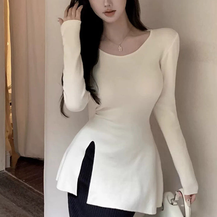 Kvinnors långärmad topp med asymmetrisk skärning och elegant detalj-Eva Jonsson
