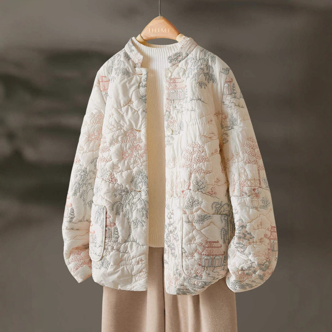 Kvinnors lätt vadderad jacka med eleganta broderier Mirla-Eva Jonsson