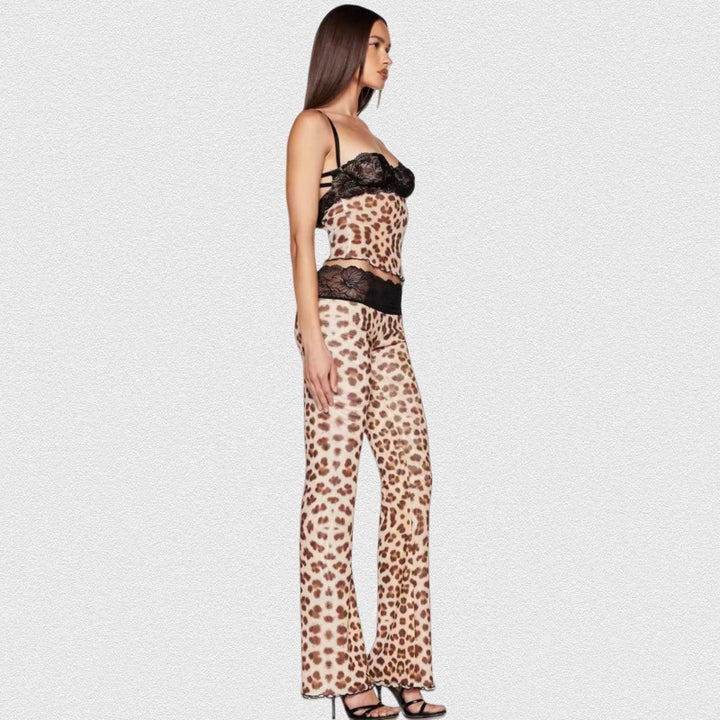 Kvinnors leggings med elegant spetsmidja och trendigt djurmönster Mirla-Eva Jonsson