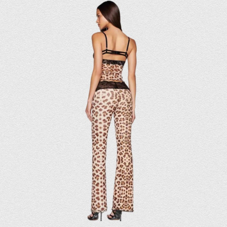 Kvinnors leggings med elegant spetsmidja och trendigt djurmönster Mirla-Eva Jonsson