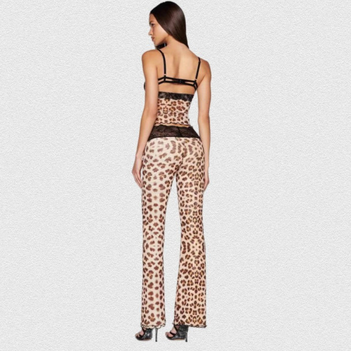Kvinnors leggings med elegant spetsmidja och trendigt djurmönster Mirla-Eva Jonsson
