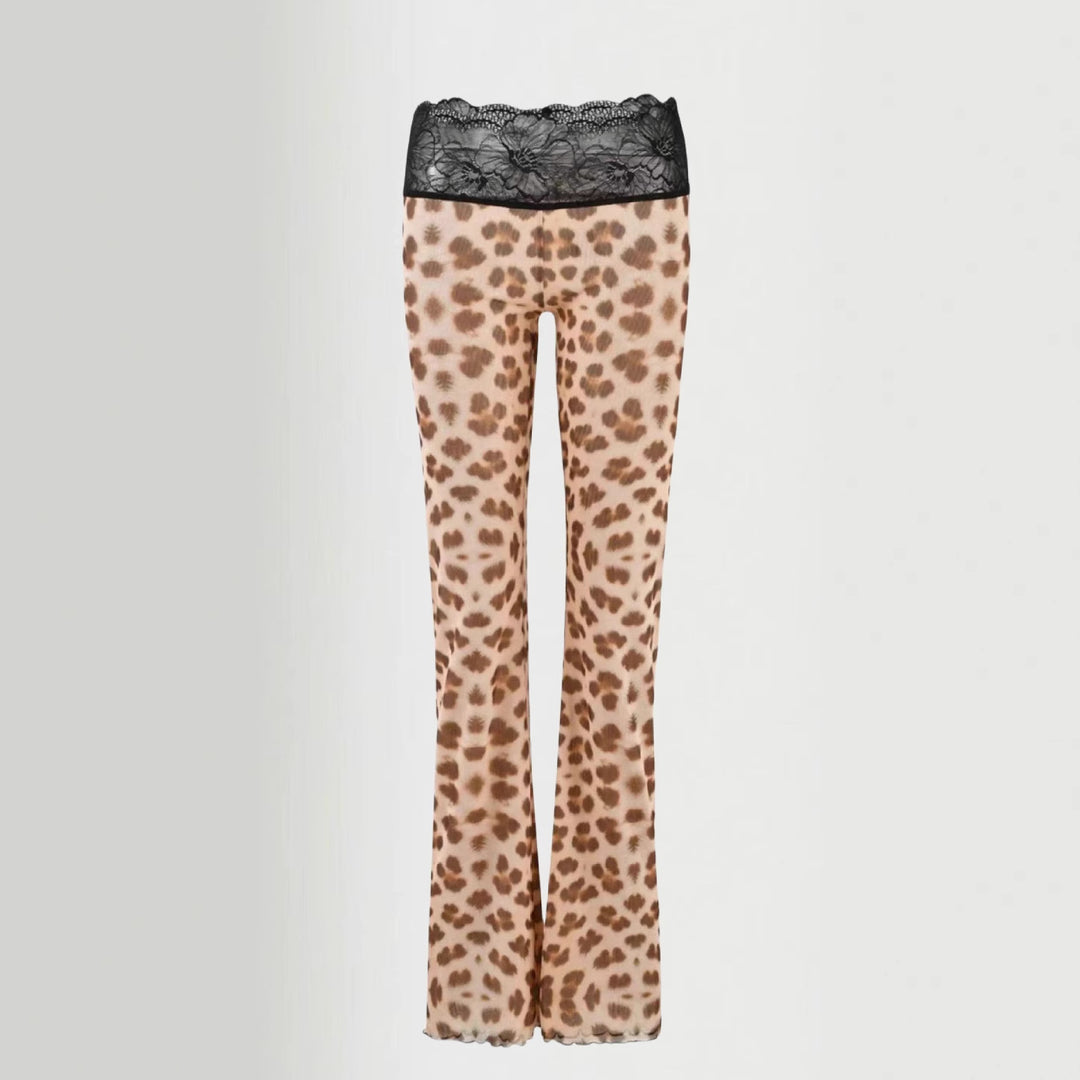 Kvinnors leggings med elegant spetsmidja och trendigt djurmönster Mirla-Eva Jonsson