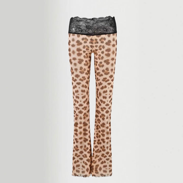 Kvinnors leggings med elegant spetsmidja och trendigt djurmönster Mirla-Eva Jonsson