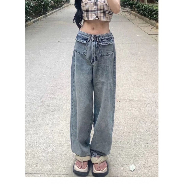 Kvinnors lös passform denimbyxor med höga fickor och vintage tvätt Mirla-Eva Jonsson