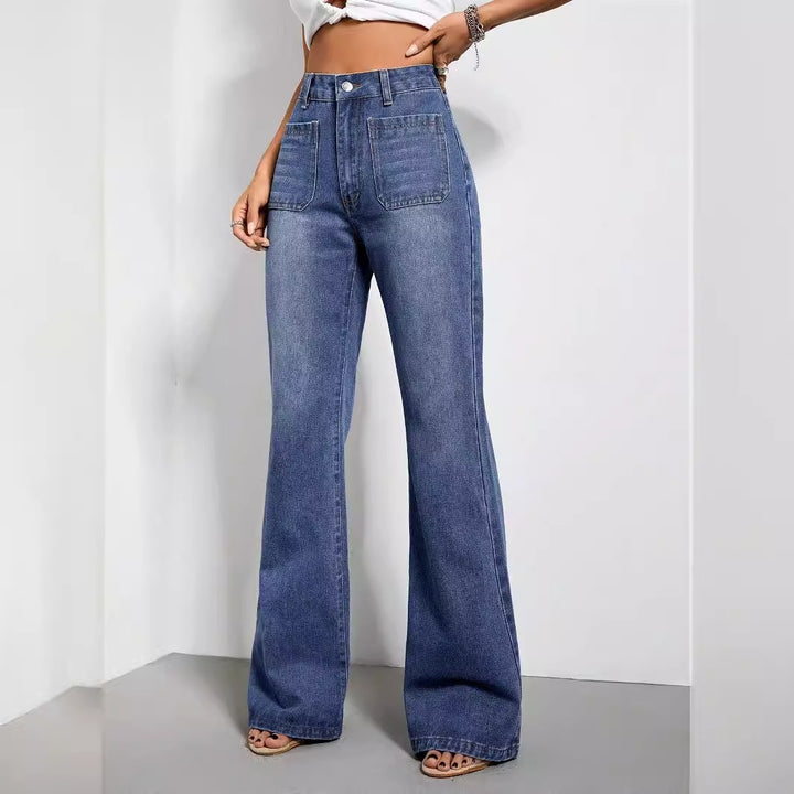 Kvinnors lösa högmidjade jeans med sidfickor och avslappnad passform Mirla-Eva Jonsson