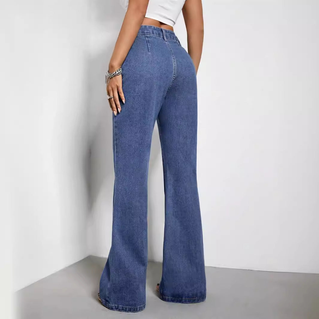 Kvinnors lösa högmidjade jeans med sidfickor och avslappnad passform Mirla-Eva Jonsson