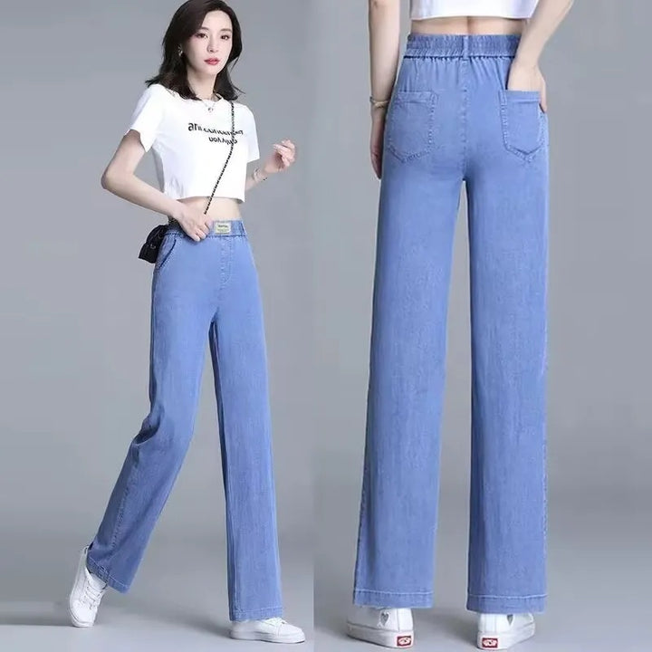 Kvinnors lösa jeans med elastisk midja och praktiska fickor Mirla-Eva Jonsson