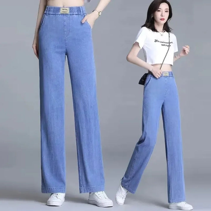 Kvinnors lösa jeans med elastisk midja och praktiska fickor Mirla-Eva Jonsson