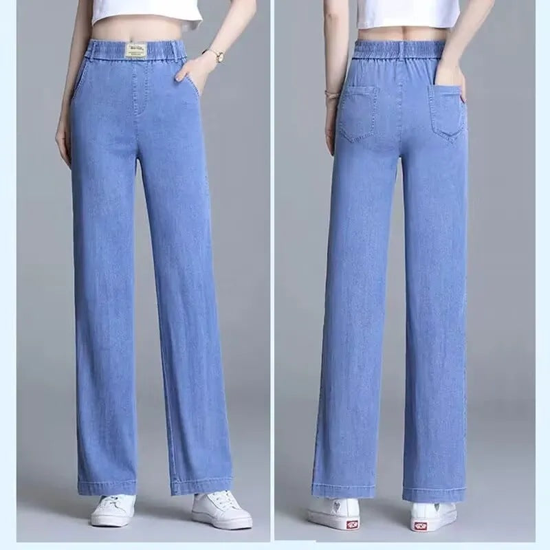 Kvinnors lösa jeans med elastisk midja och praktiska fickor Mirla-Eva Jonsson