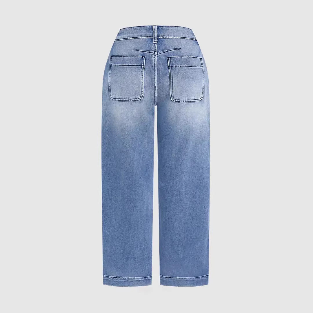 Kvinnors lösa jeans med stilren cropped passform och hög midja-Eva Jonsson