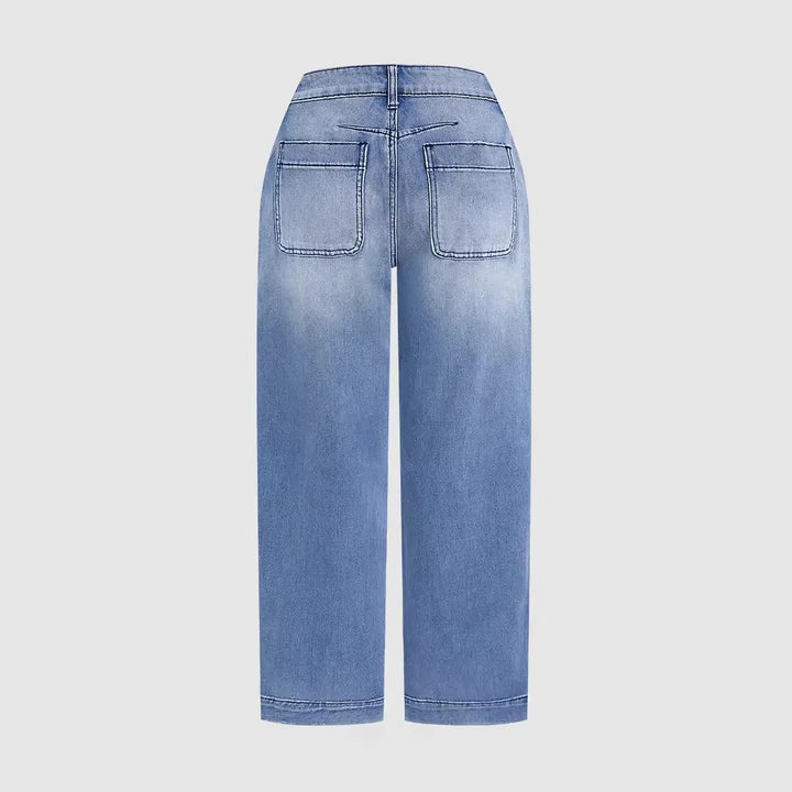 Kvinnors lösa jeans med stilren cropped passform och hög midja-Eva Jonsson
