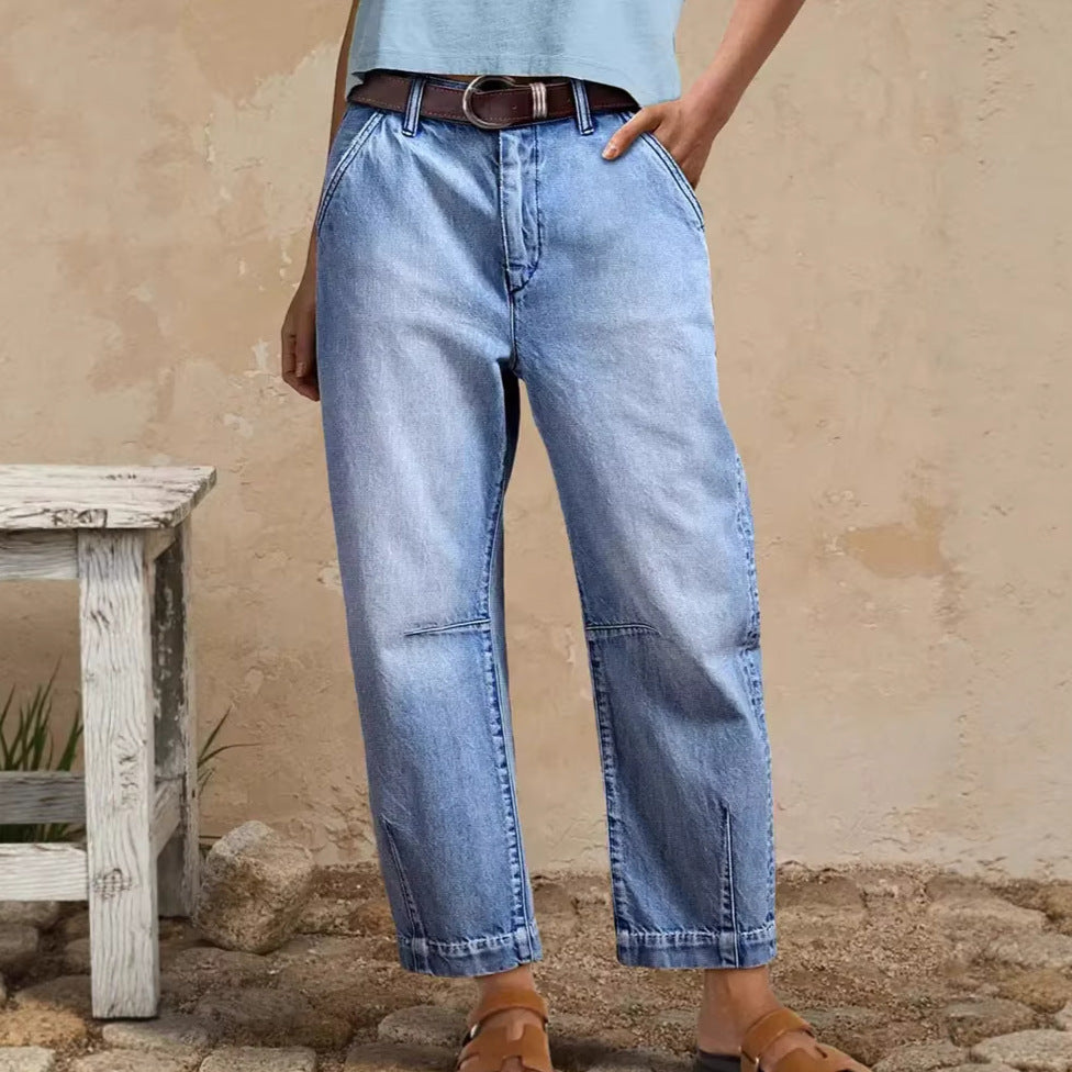 Kvinnors lösa jeans med stilren cropped passform och hög midja-Eva Jonsson
