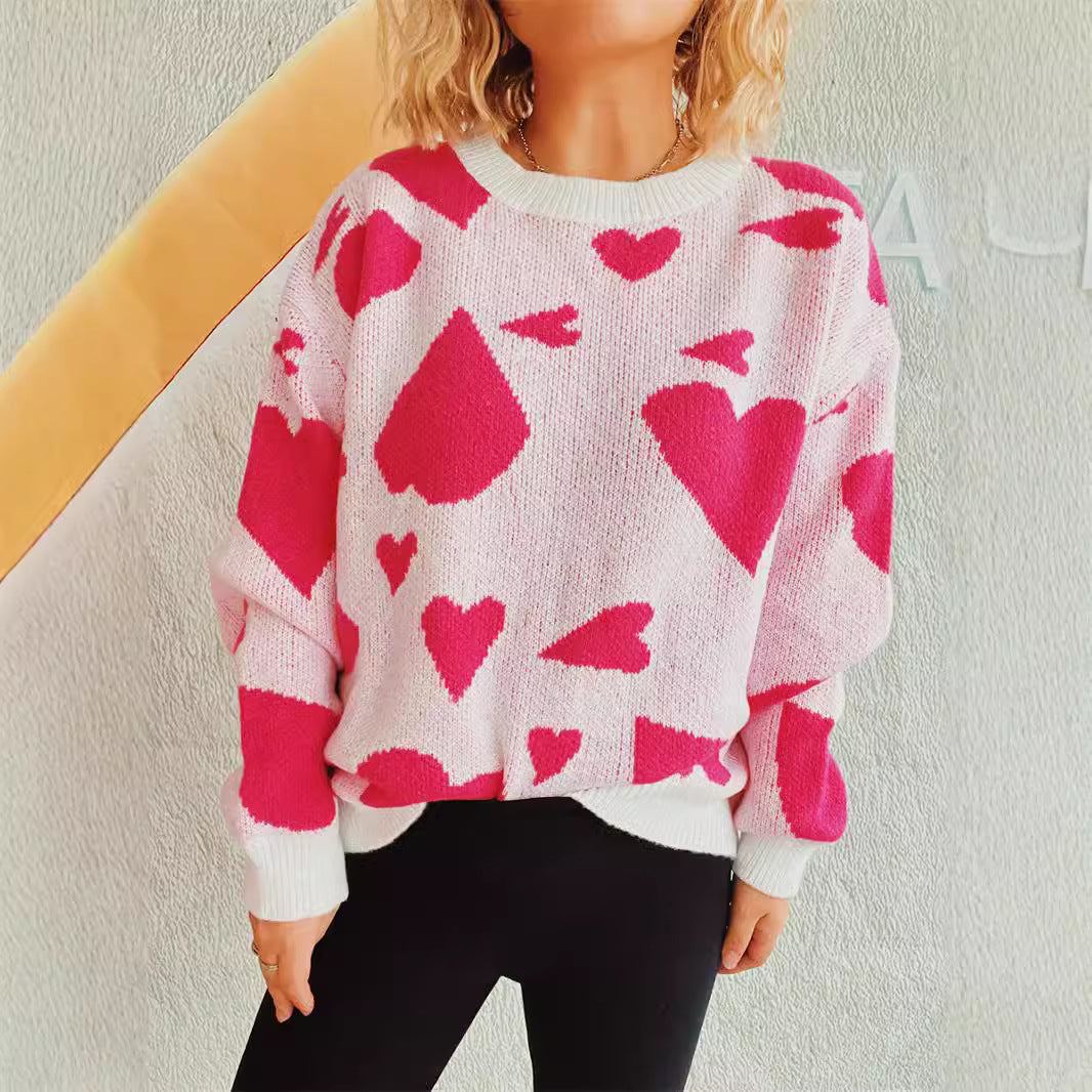Kvinnors lösa tröja med hjärt-mönster och vid skärning Mirla-Eva Jonsson