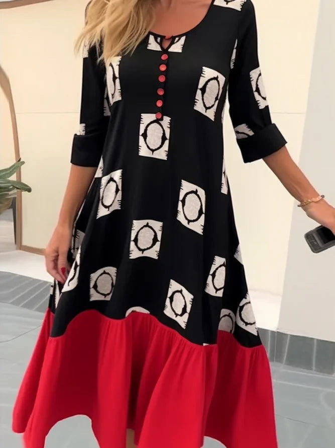 Kvinnors löst skurna Boho-klänning med knappdetaljer och kontrasterande fåll Eva Jonsson-Eva Jonsson