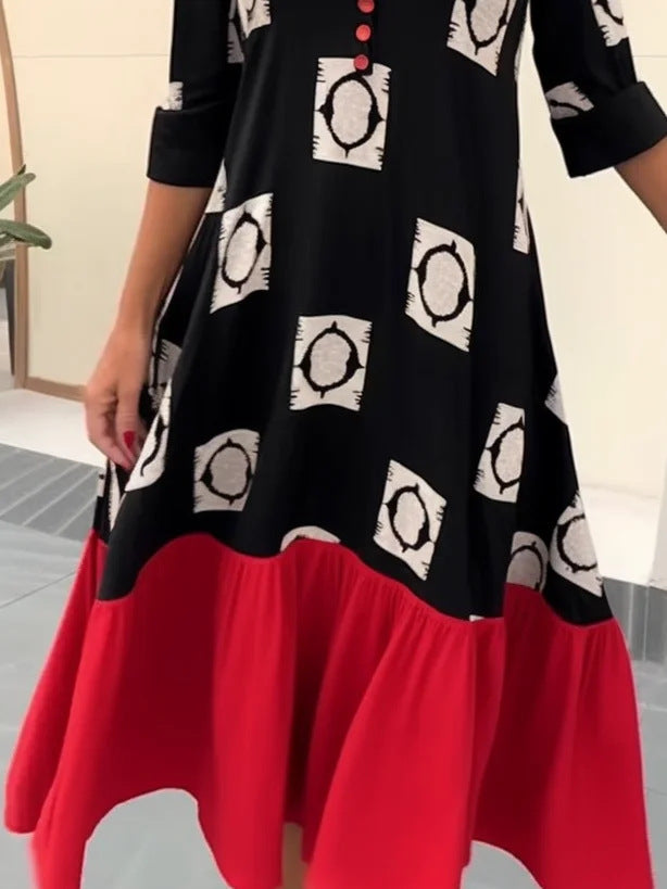 Kvinnors löst skurna Boho-klänning med knappdetaljer och kontrasterande fåll Eva Jonsson-Eva Jonsson
