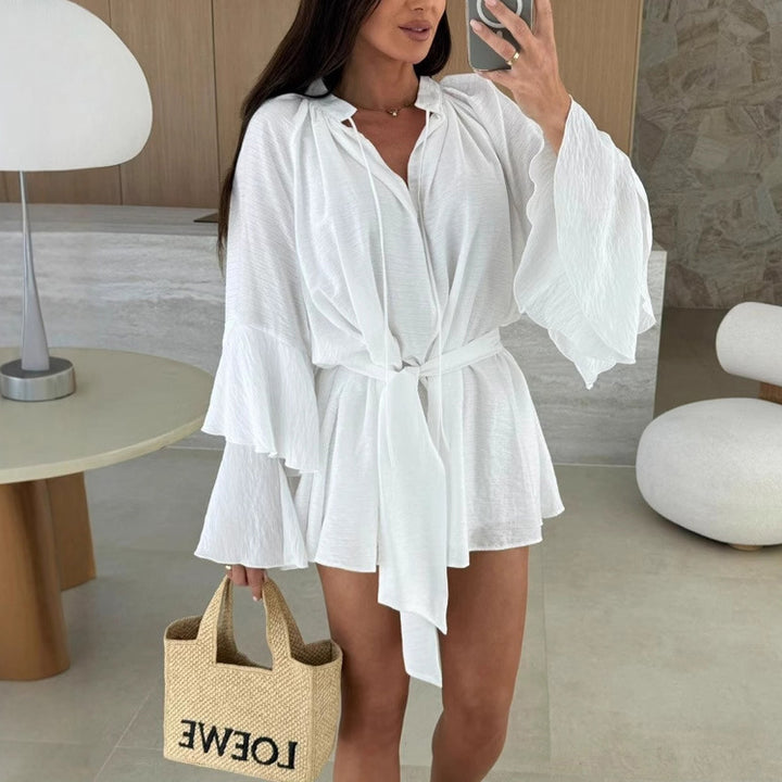 Kvinnors luftiga kaftan topp med vida ärmar och midjebälte Mirla-Eva Jonsson