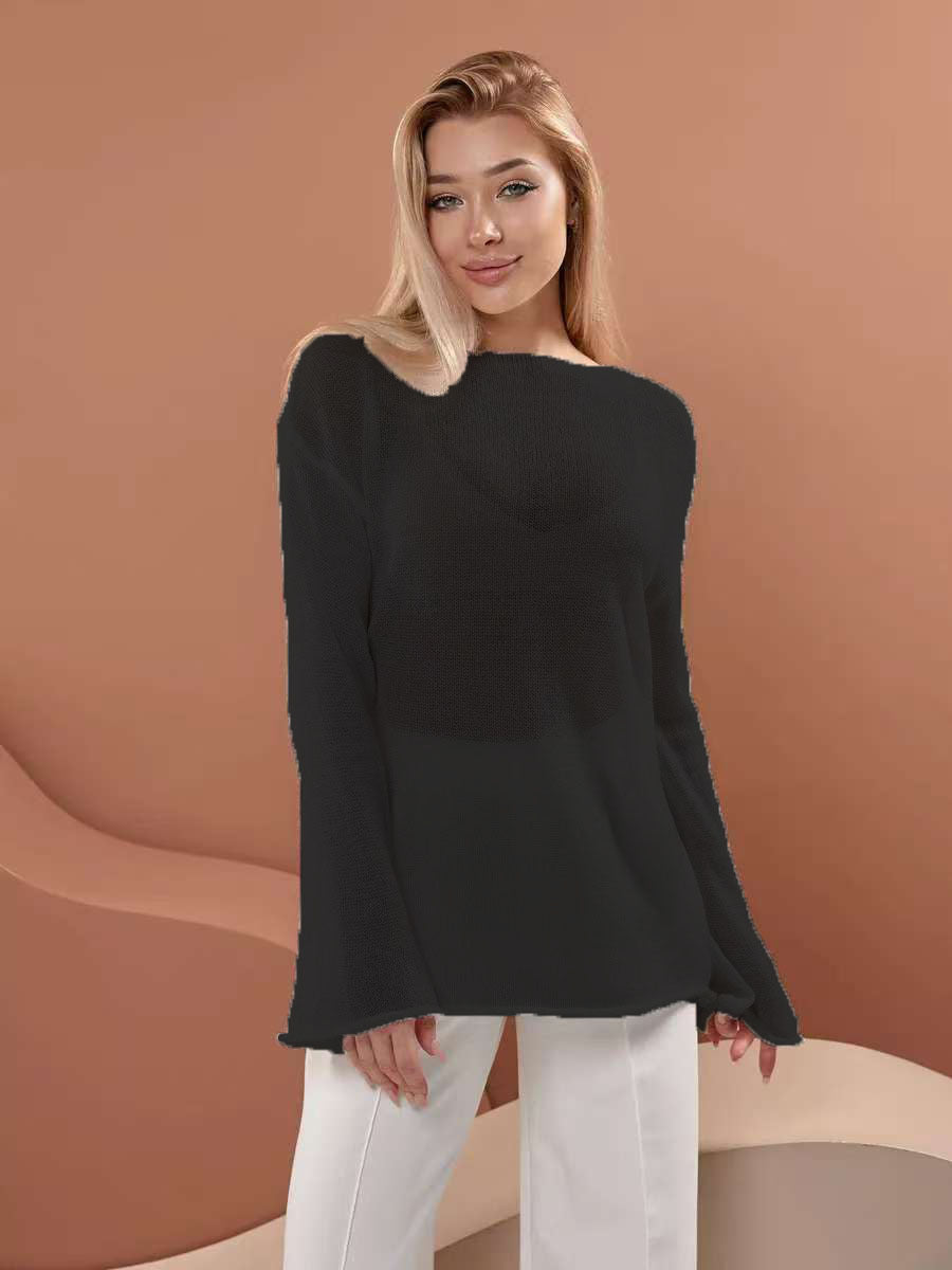 Kvinnors luftiga off-shoulder tröja med bred skärning i finstickad kvalitet Mirla-Eva Jonsson