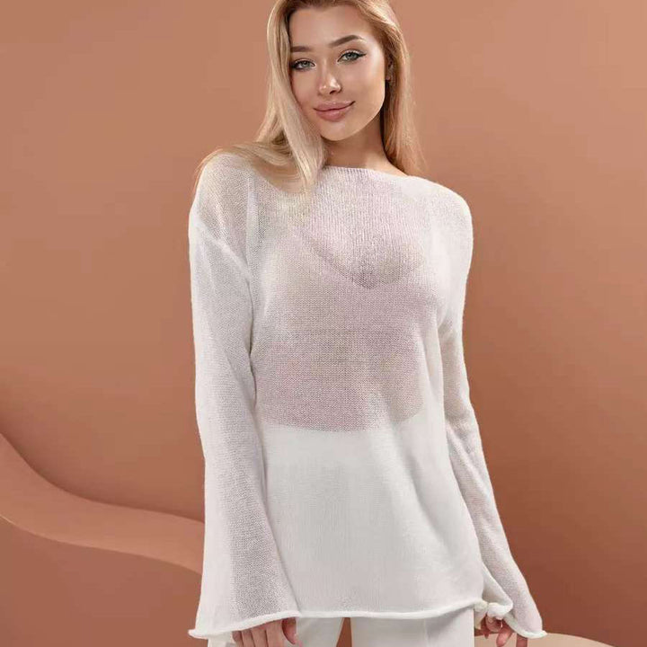 Kvinnors luftiga off-shoulder tröja med bred skärning i finstickad kvalitet Mirla-Eva Jonsson