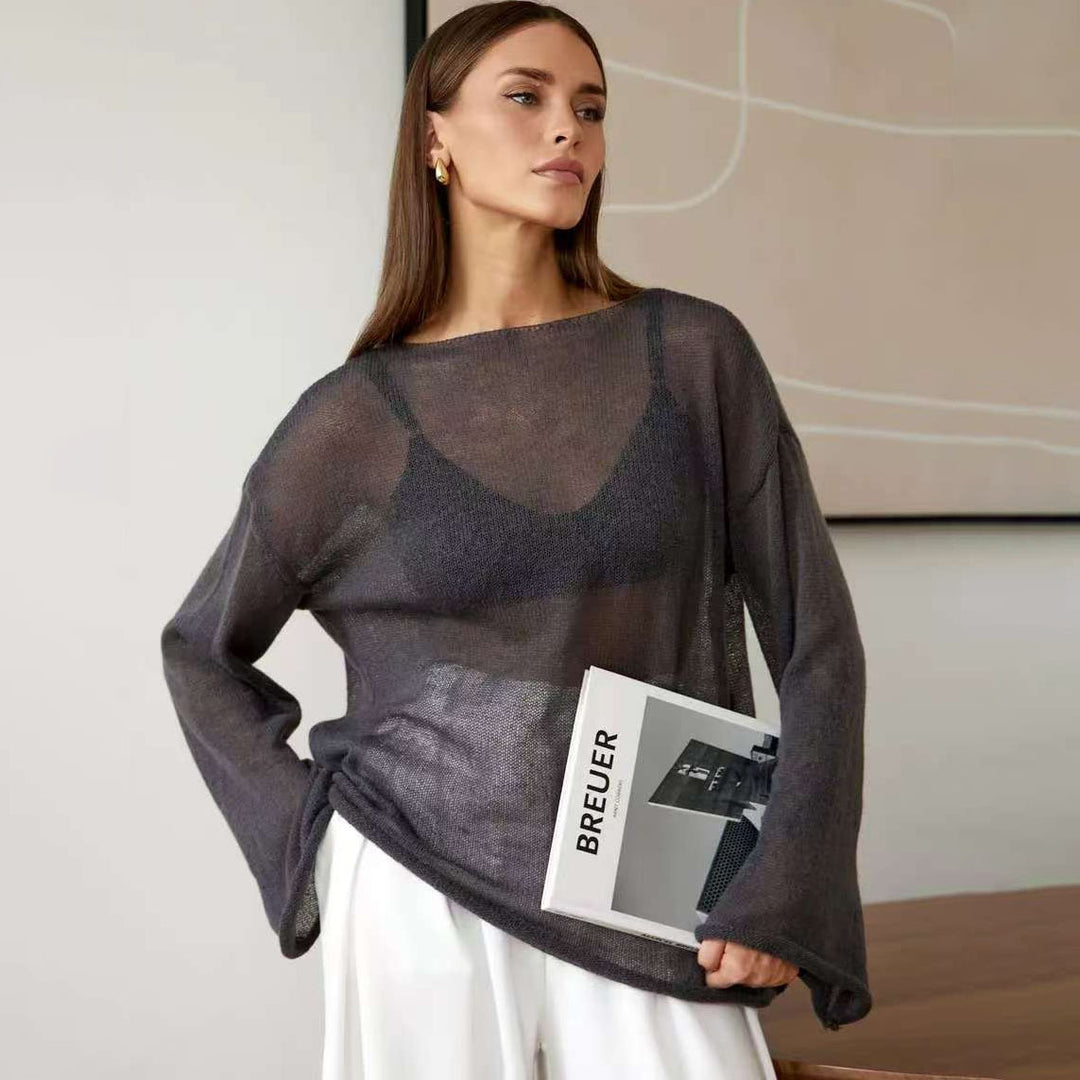 Kvinnors luftiga off-shoulder tröja med bred skärning i finstickad kvalitet Mirla-Eva Jonsson