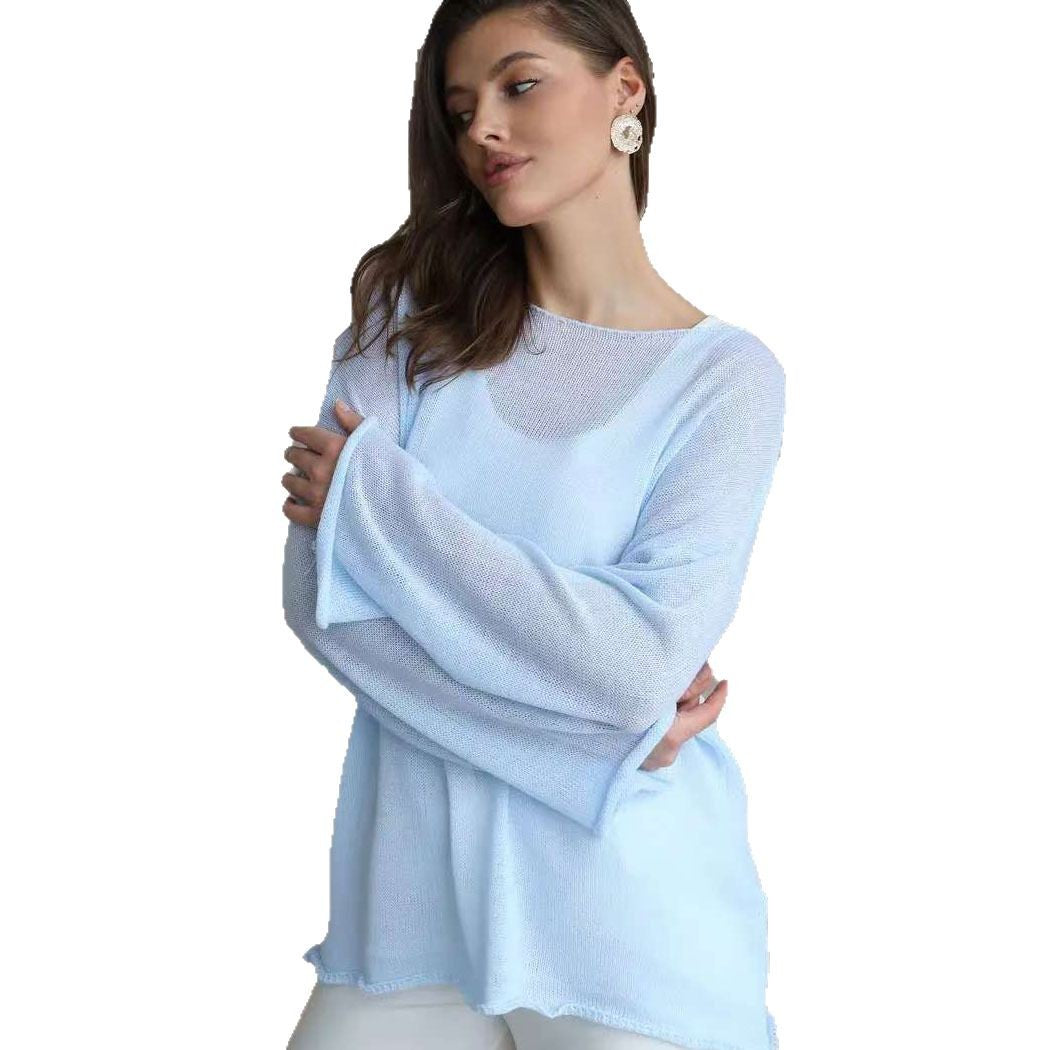 Kvinnors luftiga off-shoulder tröja med bred skärning i finstickad kvalitet Mirla-Eva Jonsson