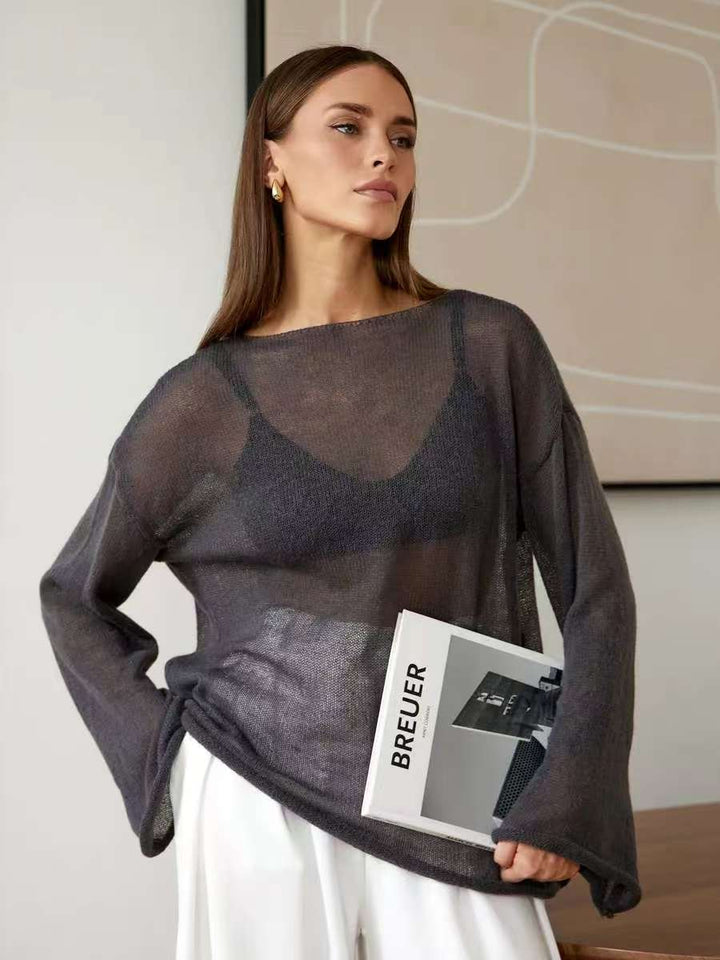 Kvinnors luftiga off-shoulder tröja med bred skärning i finstickad kvalitet Mirla-Eva Jonsson