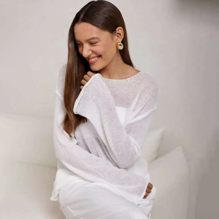 Kvinnors luftiga off-shoulder tröja med bred skärning i finstickad kvalitet Mirla-Eva Jonsson