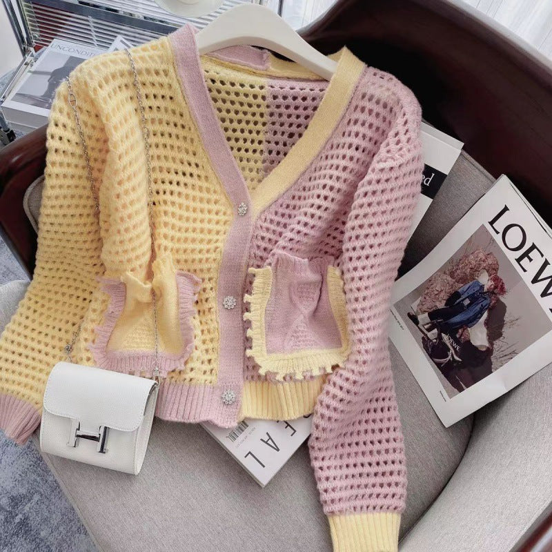 Kvinnors luftiga stickade cardigan med fin maskstruktur och fickor Mirla-Eva Jonsson