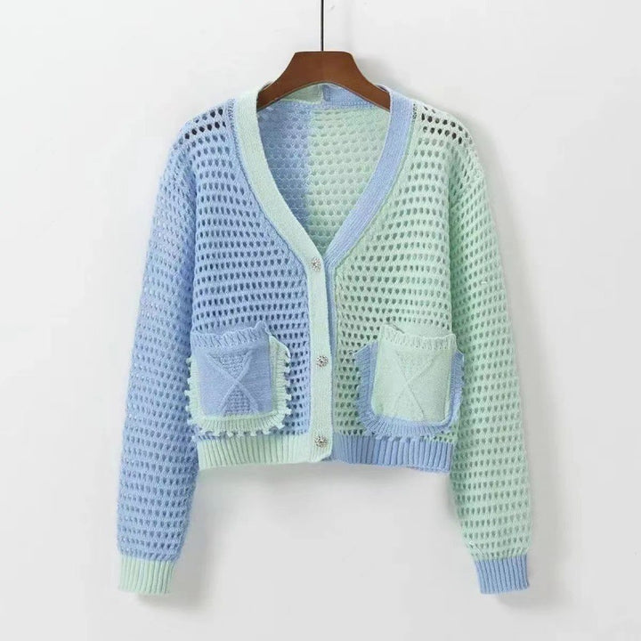 Kvinnors luftiga stickade cardigan med fin maskstruktur och fickor Mirla-Eva Jonsson