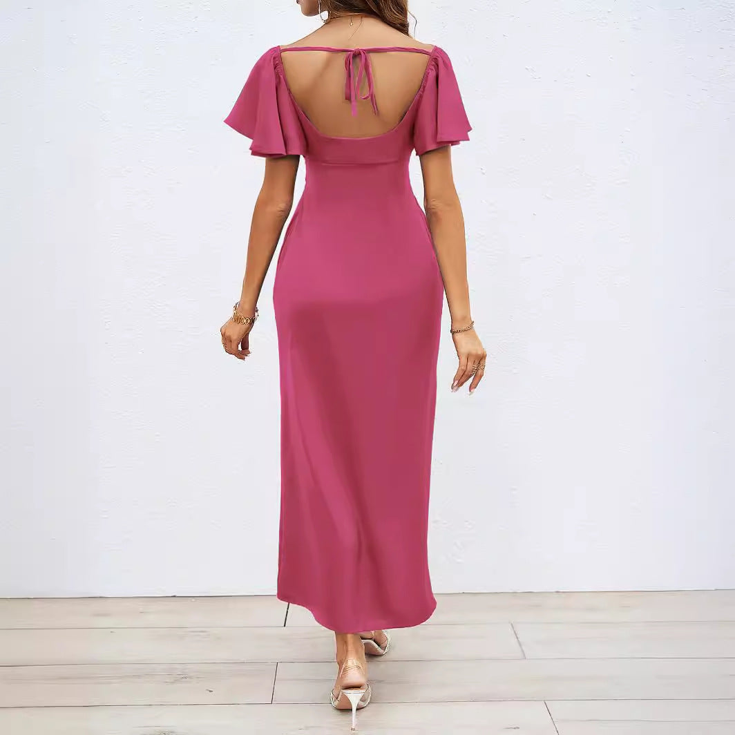 Kvinnors maxi-kläder med avaxel-design, elegant knutdetalj och flödande tyg Mirla-Eva Jonsson