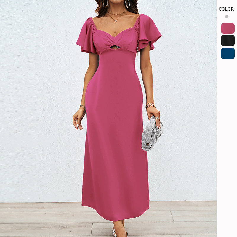 Kvinnors maxi-kläder med avaxel-design, elegant knutdetalj och flödande tyg Mirla-Eva Jonsson