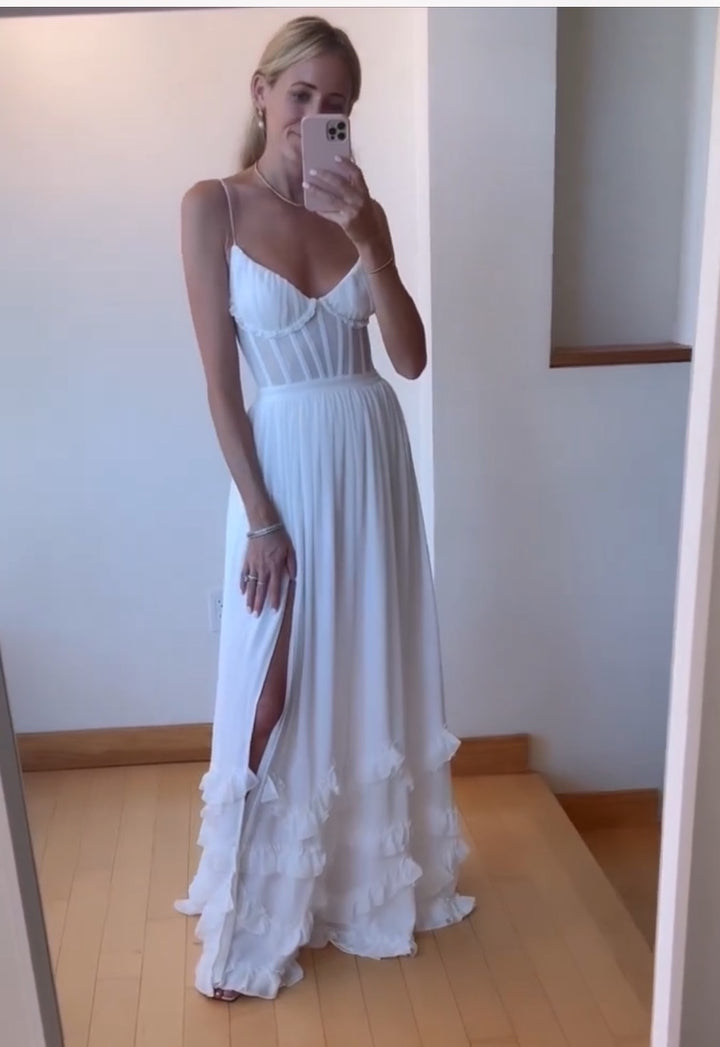 Kvinnors maxi klänning med djup splitt och elegant korsett Mirla-Eva Jonsson