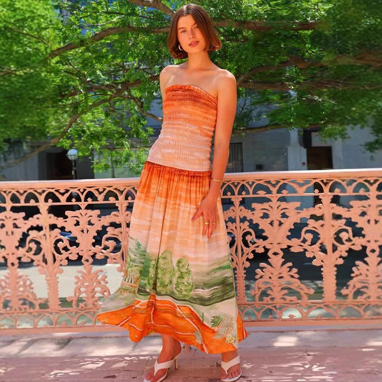 Kvinnors maxi omlottdress med elastiskt topp och flödande kjol-Eva Jonsson