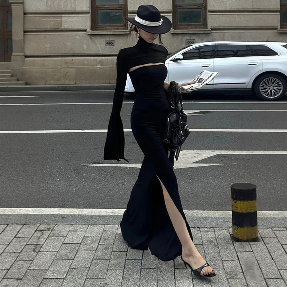 Kvinnors maxiklänning med asymmetrisk skärning och eleganta puffärmar Mirla-Eva Jonsson