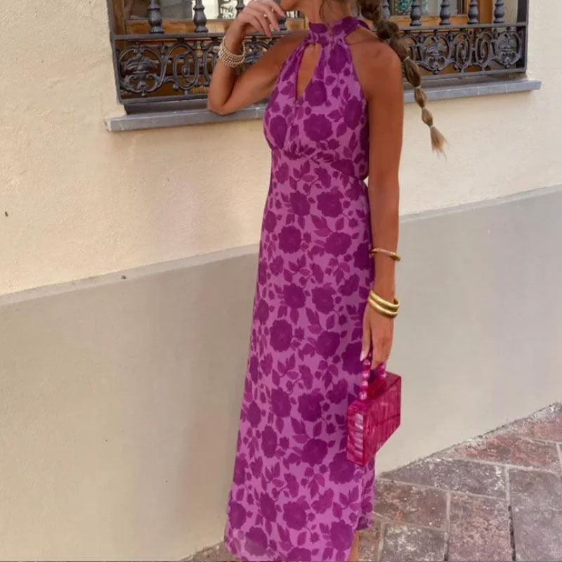 Kvinnors maxiklänning med blommig chiffong och elegant krage Mirla-Eva Jonsson