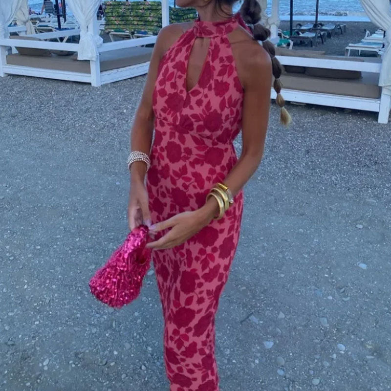 Kvinnors maxiklänning med blommig chiffong och elegant krage Mirla-Eva Jonsson