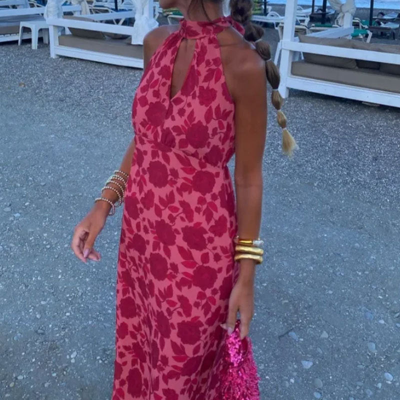 Kvinnors maxiklänning med blommig chiffong och elegant krage Mirla-Eva Jonsson