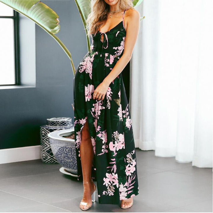 Kvinnors maxiklänning med blommönster och sexig sprund-Eva Jonsson