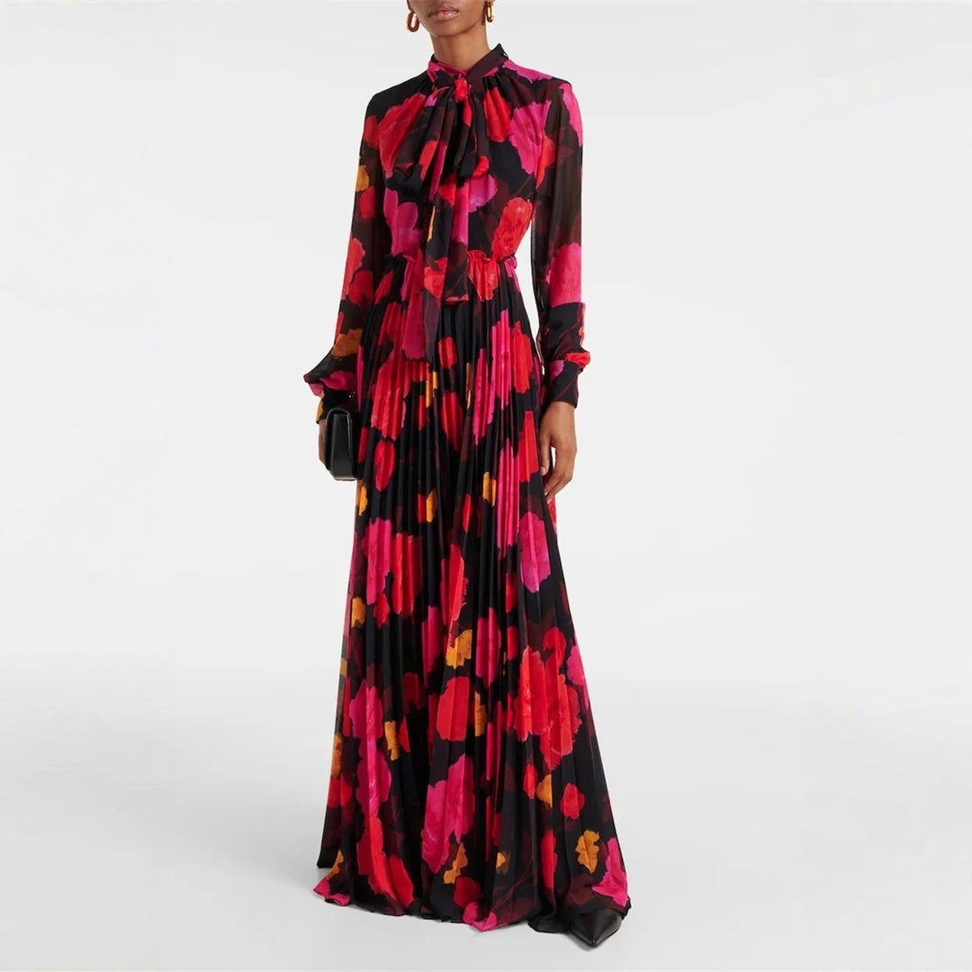 Kvinnors maxiklänning med chic blommönster och elegant ståkrage Mirla-Eva Jonsson
