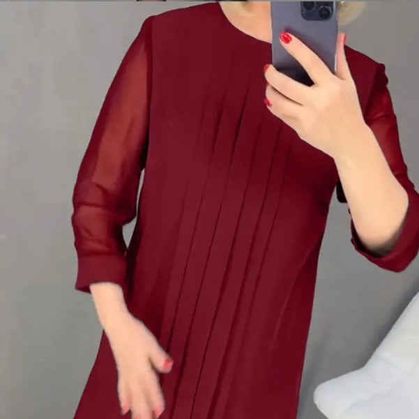 Kvinnors maxiklänning med elegant drapering och transparenta ärmar Mirla-Eva Jonsson