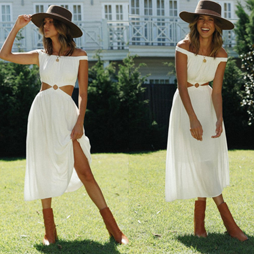 Kvinnors maxiklänning med off-shoulder-halsringning och full slits Mirla-Eva Jonsson