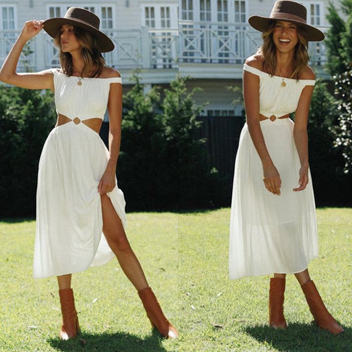 Kvinnors maxiklänning med off-shoulder-halsringning och full slits Mirla-Eva Jonsson
