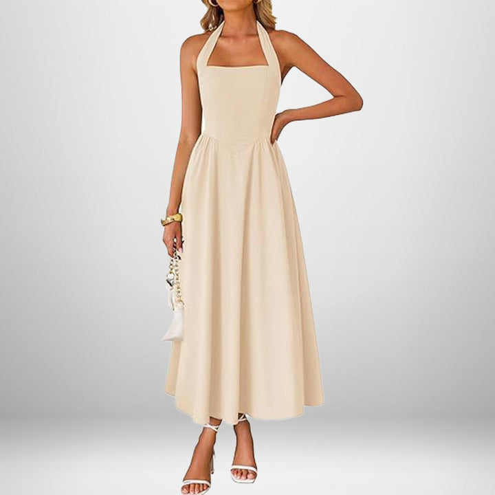 Kvinnors maxiklänning med off-shoulder halterneck och flödande kjol Mirla-Eva Jonsson