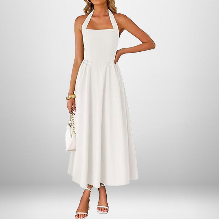 Kvinnors maxiklänning med off-shoulder halterneck och flödande kjol Mirla-Eva Jonsson