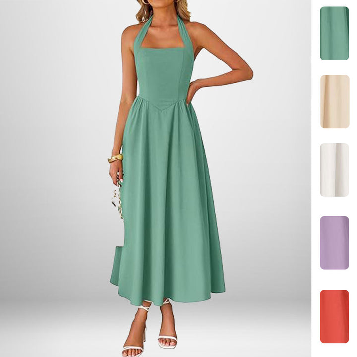 Kvinnors maxiklänning med off-shoulder halterneck och flödande kjol Mirla-Eva Jonsson
