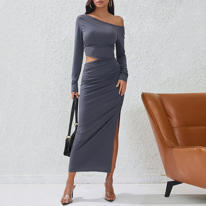 Kvinnors maxiklänning med sidoflikdetaljer och elegant drapering Mirla-Eva Jonsson
