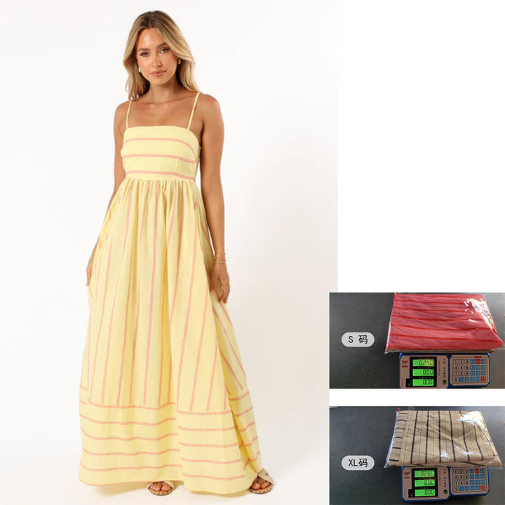 Kvinnors maxiklänning med smala spaghettistövlar och eleganta horisontella ränder Mirla-Eva Jonsson